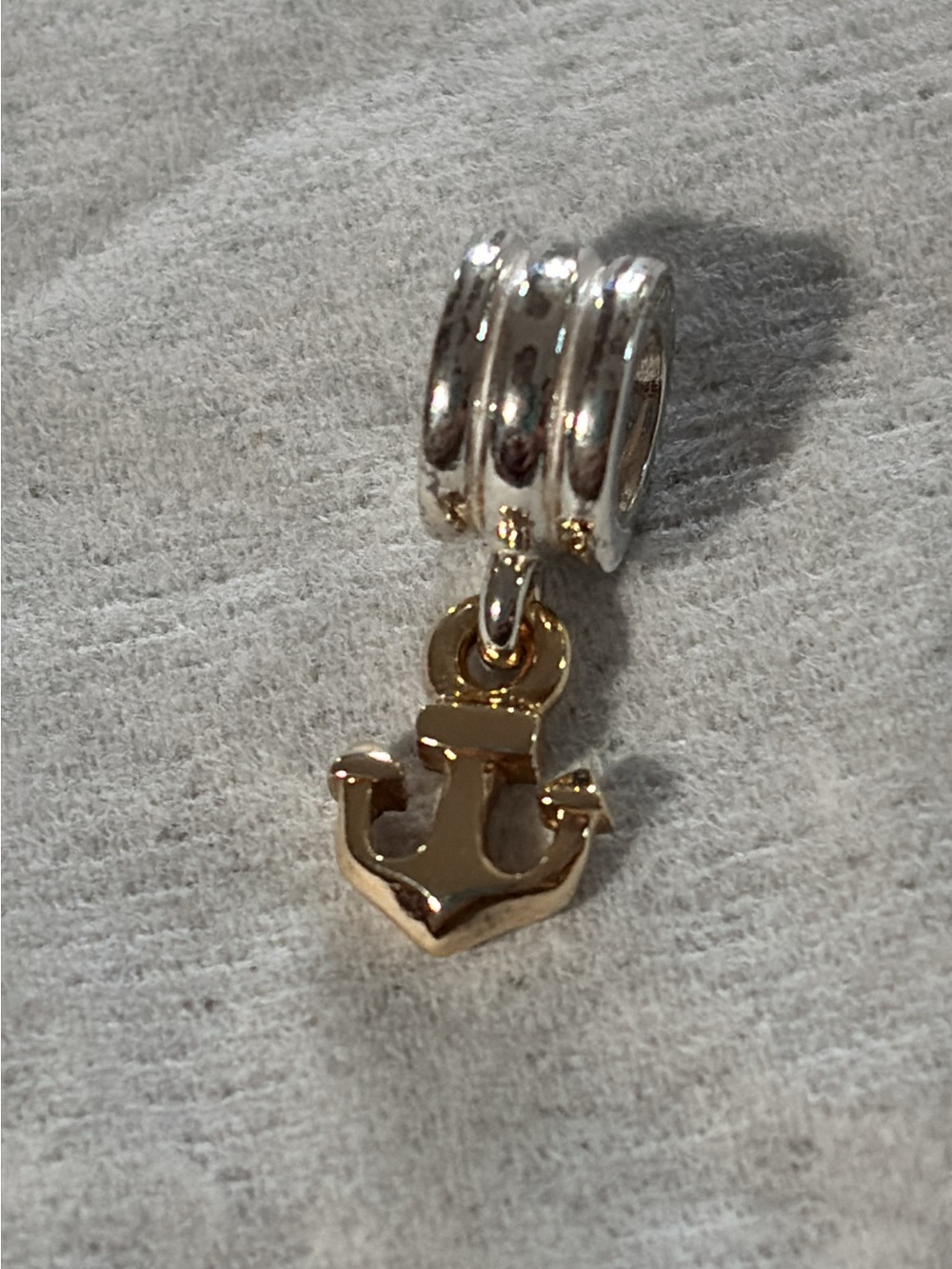 Authentic Retired Pandora Two-Tone Gold Anchor Charm with Silver Bail